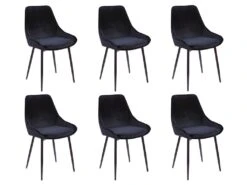 Lot De 6 Chaises - Velours Et Métal Noir - Noir - MASURIE -Mobilia Boutique chaise 283227