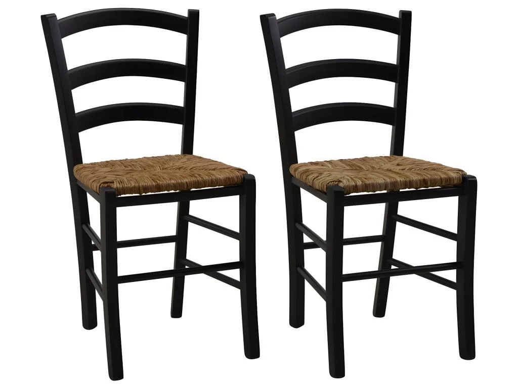Lot De 2 Chaises PAYSANNE - Hêtre Massif & Paille De Riz - Teinte : Noir 3 Lot De 2 Chaises PAYSANNE - Hêtre Massif & Paille De Riz - Teinte : Noir
