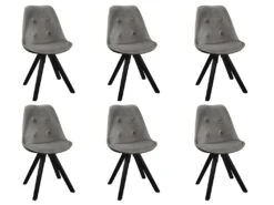 Lot De 6 Chaises Scandinaves ANEYA - Velours & Pieds Hévéa - Gris -Mobilia Boutique chaise 310571