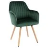 Chaise Avec Accoudoirs - Velours Et Métal Effet Bois - Vert Foncé - ELEANA -Mobilia Boutique chaise 3299261