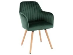 Lot De 2 Chaises Avec Accoudoirs - Velours Et Métal Effet Bois - Vert Foncé - ELEANA -Mobilia Boutique chaise 3299509