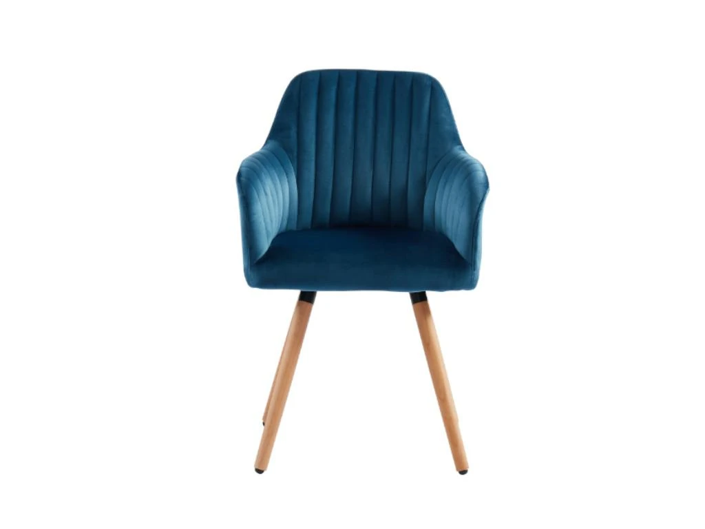 Chaise Avec Accoudoirs - Velours Et Métal Effet Bois - Bleu - ELEANA 5 Chaise Avec Accoudoirs - Velours Et Métal Effet Bois - Bleu - ELEANA – Image 3