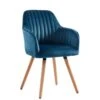 Chaise Avec Accoudoirs - Velours Et Métal Effet Bois - Bleu - ELEANA -Mobilia Boutique chaise 343493