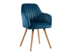 Lot De 2 Chaises Avec Accoudoirs - Velours Et Métal Effet Bois - Bleu - ELEANA -Mobilia Boutique chaise 343519