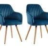 Lot De 2 Chaises Avec Accoudoirs - Velours Et Métal Effet Bois - Bleu - ELEANA -Mobilia Boutique chaise 343525