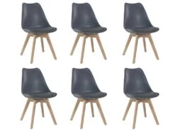 Lot De 6 Chaises JODY - Polypropylène Et Hêtre - Gris -Mobilia Boutique chaise 356357