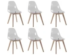 Lot De 6 Chaises AUDRA - Polycarbonate Et Hêtre - Transparent -Mobilia Boutique chaise 356625