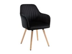 Chaise Avec Accoudoirs - Velours Et Métal Effet Bois - Noir - ELEANA