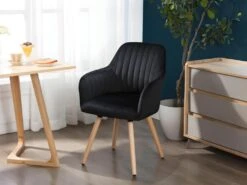 Lot De 2 Chaises Avec Accoudoirs ELEANA - Velours Et Métal Effet Bois - Noir -Mobilia Boutique chaise 365357