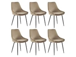 Lot De 6 Chaises - Velours Et Métal Noir - Taupe - MASURIE -Mobilia Boutique chaise 381233