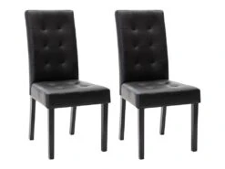 Lot De 2 Chaises VILLOSA - Simili Noir & Pieds En Bois Noir