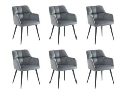 Lot De 6 Chaises Avec Accoudoirs - Velours Et Métal - Gris - PEGA -Mobilia Boutique chaise 393421