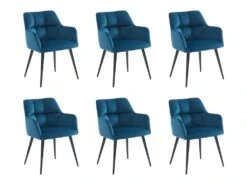 Lot De 6 Chaises Avec Accoudoirs - Velours Et Métal - Bleu - PEGA -Mobilia Boutique chaise 393435