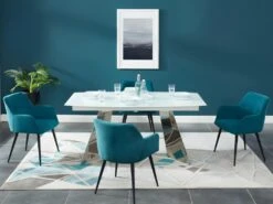 Lot De 6 Chaises - Avec Accoudoirs - Tissu Et Métal - Bleu - HEKA -Mobilia Boutique chaise 393437