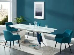 Lot De 6 Chaises - Avec Accoudoirs - Tissu Et Métal - Bleu - HEKA -Mobilia Boutique chaise 393439