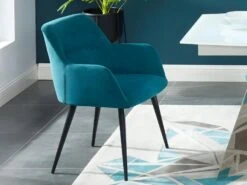 Lot De 6 Chaises - Avec Accoudoirs - Tissu Et Métal - Bleu - HEKA -Mobilia Boutique chaise 393449