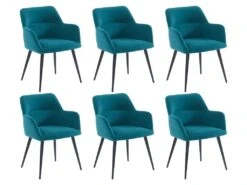 Lot De 6 Chaises - Avec Accoudoirs - Tissu Et Métal - Bleu - HEKA -Mobilia Boutique chaise 393453