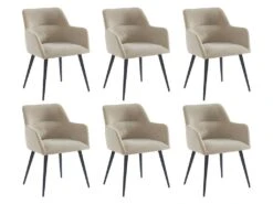 Lot De 6 Chaises - Avec Accoudoirs - Tissu Et Métal - Beige - HEKA -Mobilia Boutique chaise 393465