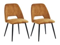 Lot De 2 Chaises LIDA - Tissu Effet Velours Et Métal - Jaune Moutarde