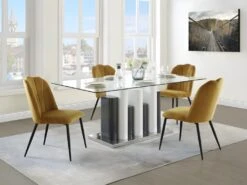 Lot De 2 Chaises ROSARIO - Effet Velours Et Métal Noir - Jaune -Mobilia Boutique chaise 397641