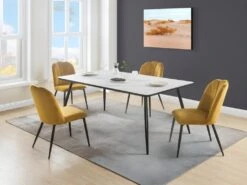 Lot De 6 Chaises ROSARIO - Effet Velours Et Métal Noir - Jaune -Mobilia Boutique chaise 397835