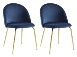 Lot De 2 Chaises - Velours Et Métal Doré - Bleu - MELBOURNE -Mobilia Boutique chaise 404415