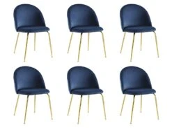 Lot De 6 Chaises - Velours Et Métal Doré - Bleu - MELBOURNE -Mobilia Boutique chaise 404441