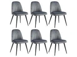 Lot De 6 Chaises ELEANA - Velours & Métal Noir - Gris -Mobilia Boutique chaise 406881