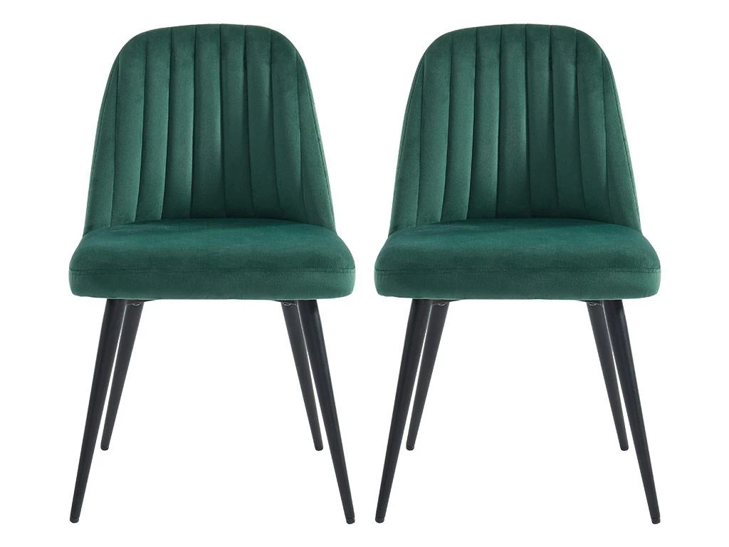 Lot De 2 Chaises ELEANA - Velours & Métal Noir - Vert 4 Lot De 2 Chaises ELEANA - Velours & Métal Noir - Vert – Image 2