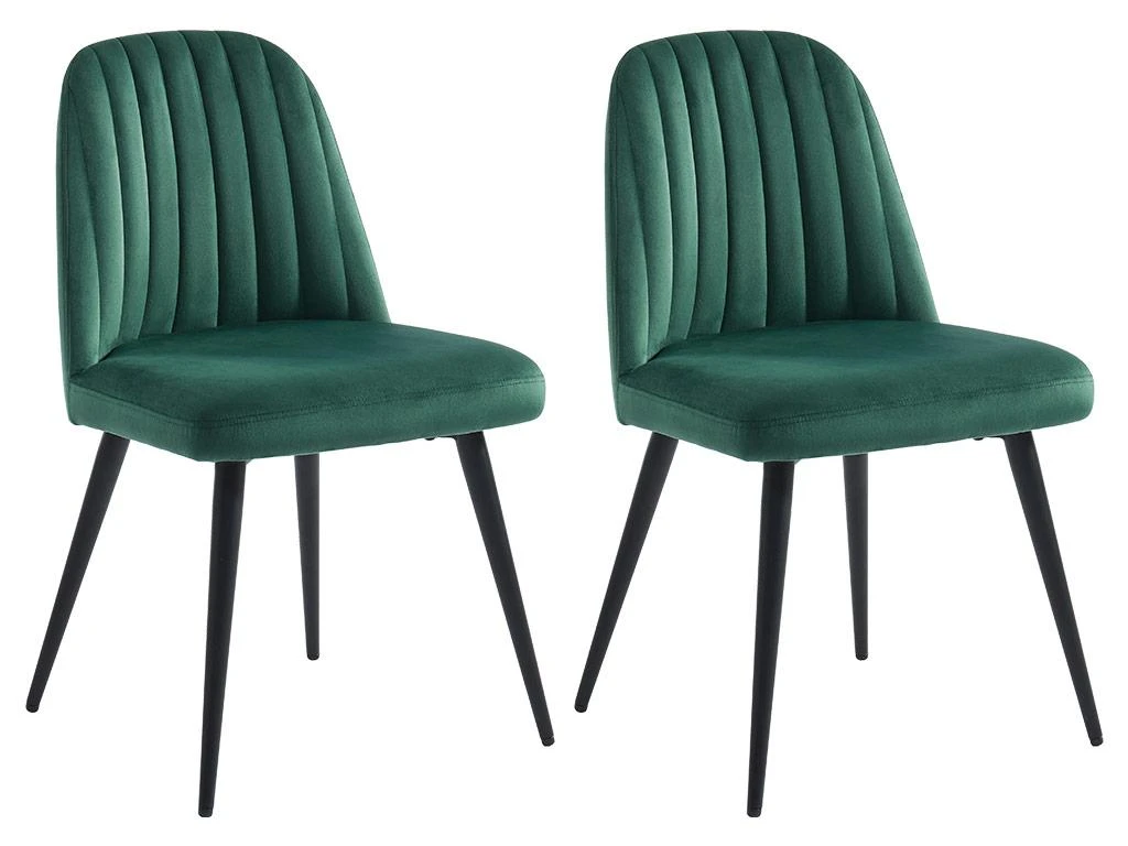 Lot De 2 Chaises ELEANA - Velours & Métal Noir - Vert 3 Lot De 2 Chaises ELEANA - Velours & Métal Noir - Vert