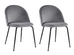 Lot De 2 Chaises - Velours Et Métal Noir Mat - Gris - MELBOURNE -Mobilia Boutique chaise 407391