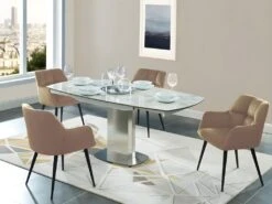 Lot De 6 Chaises Avec Accoudoirs - Velours Et Métal - Beige - PEGA -Mobilia Boutique chaise 422063