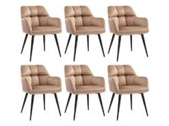 Lot De 6 Chaises Avec Accoudoirs - Velours Et Métal - Beige - PEGA -Mobilia Boutique chaise 422073