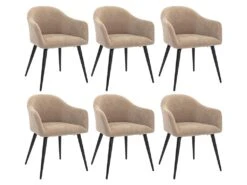 Lot De 6 Chaises BIBO - Avec Accoudoirs - Effet Velours & Métal - Beige -Mobilia Boutique chaise 426215