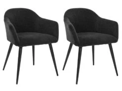 Lot De 2 Chaises BIBO - Avec Accoudoirs - Effet Velours & Métal - Noir