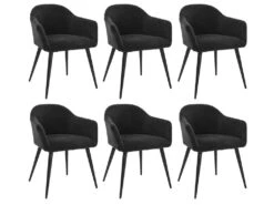 Lot De 6 Chaises BIBO - Avec Accoudoirs - Effet Velours & Métal - Noir -Mobilia Boutique chaise 427971