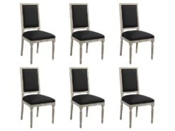 Lot De 6 Chaises AMBOISE - Tissu & Bois De Chêne - Noir -Mobilia Boutique chaise 429807