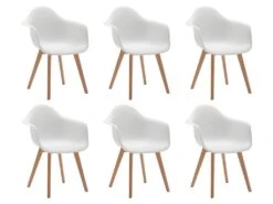 Lot De 6 Chaises Avec Accoudoirs VIXI - Polypropylène Et Hêtre - Blanc -Mobilia Boutique chaise 431861