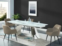 Lot De 6 Chaises - Avec Accoudoirs - Tissu Et Métal - Beige - HEKA -Mobilia Boutique chaise 432337