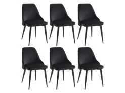 Lot De 6 Chaises - Velours Et Métal - Noir - EZRA -Mobilia Boutique chaise 439915