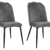 Lot De 2 Chaises ROSARIO - Effet Velours Et Métal Noir - Gris -Mobilia Boutique chaise 446905