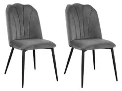Lot De 2 Chaises ROSARIO - Effet Velours Et Métal Noir - Gris