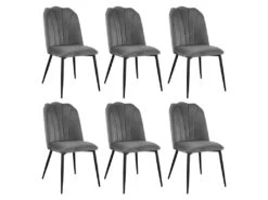 Lot De 6 Chaises ROSARIO - Effet Velours Et Métal Noir - Gris -Mobilia Boutique chaise 446927