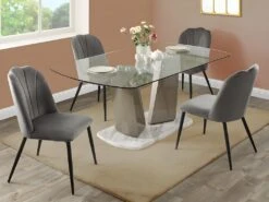 Lot De 6 Chaises ROSARIO - Effet Velours Et Métal Noir - Gris -Mobilia Boutique chaise 446929