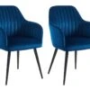 Lot De 2 Chaises Avec Accoudoirs En Velours Et Métal Noir - Bleu - ELEANA -Mobilia Boutique chaise 448125