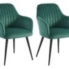 Lot De 2 Chaises Avec Accoudoirs En Velours Et Métal Noir - Vert - ELEANA -Mobilia Boutique chaise 449995