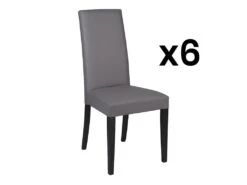 Lot De 6 Chaises TACOMA - Simili Gris & Pieds Noirs
