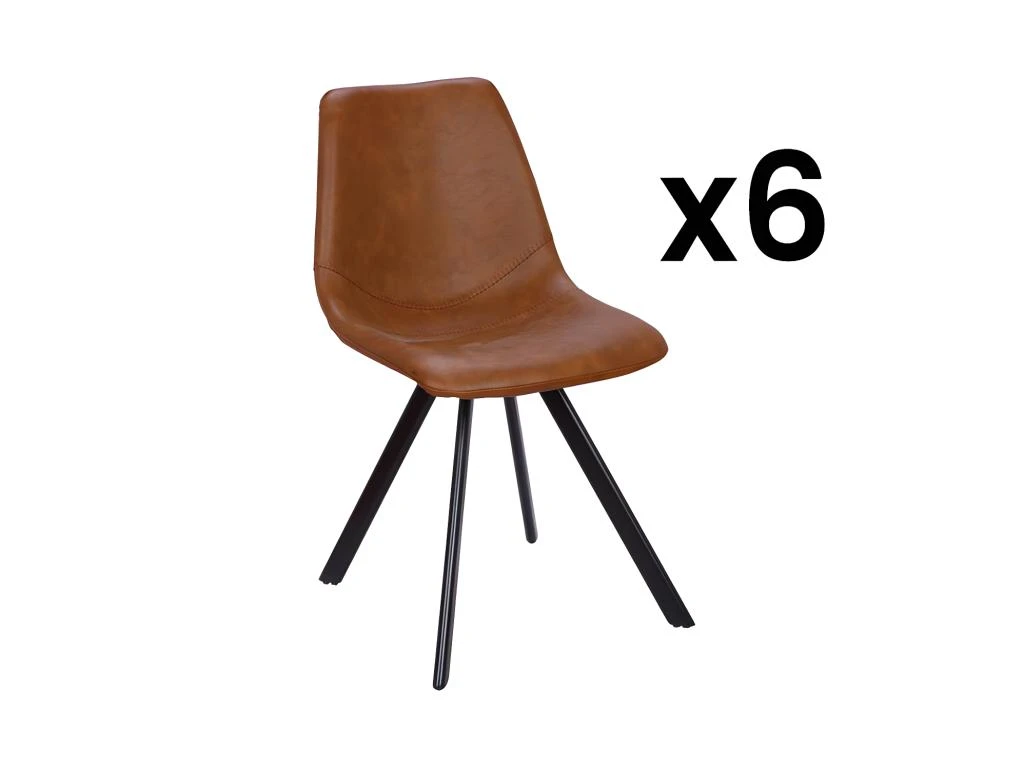Lot De 6 Chaises LUBINE - Simili - Caramel 3 Lot De 6 Chaises LUBINE - Simili - Caramel
