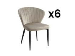 Lot De 6 Chaises CRUSTI - Velours Et Métal - Beige