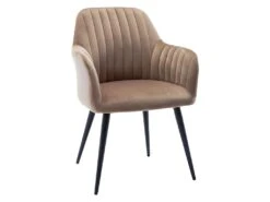 Lot De 2 Chaises Avec Accoudoirs En Velours Et Métal Noir - Beige - ELEANA -Mobilia Boutique chaise 453869